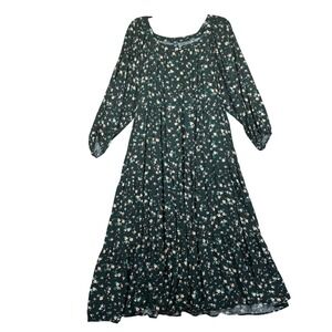 Old Navy Maxi Dress Women's XXL Green Floral Boho Cottagecore Peasant Prairie